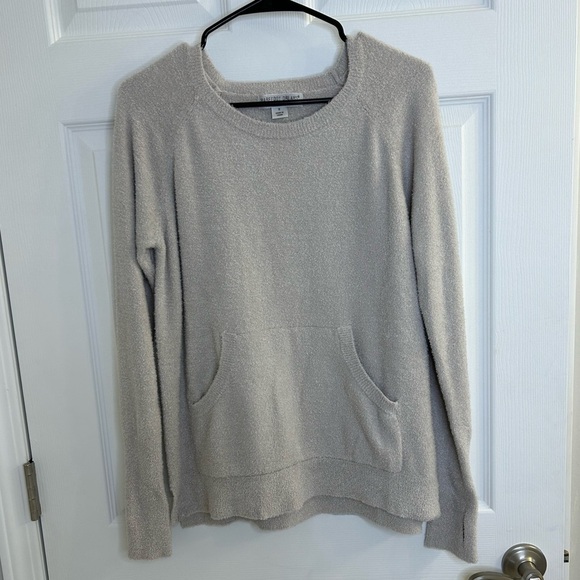 Barefoot Dreams Cozychic Lite Raglan Pullover Sweater Grey ivory Size Small NWOT - Picture 2 of 7